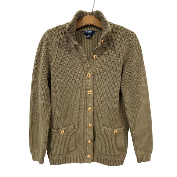 Chaps Cardigan Sweater Women XL Ribbed Knit Utility Olive Fall Loungewear Preppy - Picture 1 of 9